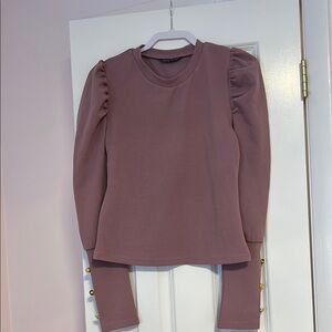 SHEIN Mauve Puff Sleeve Top with Gold Button Accents